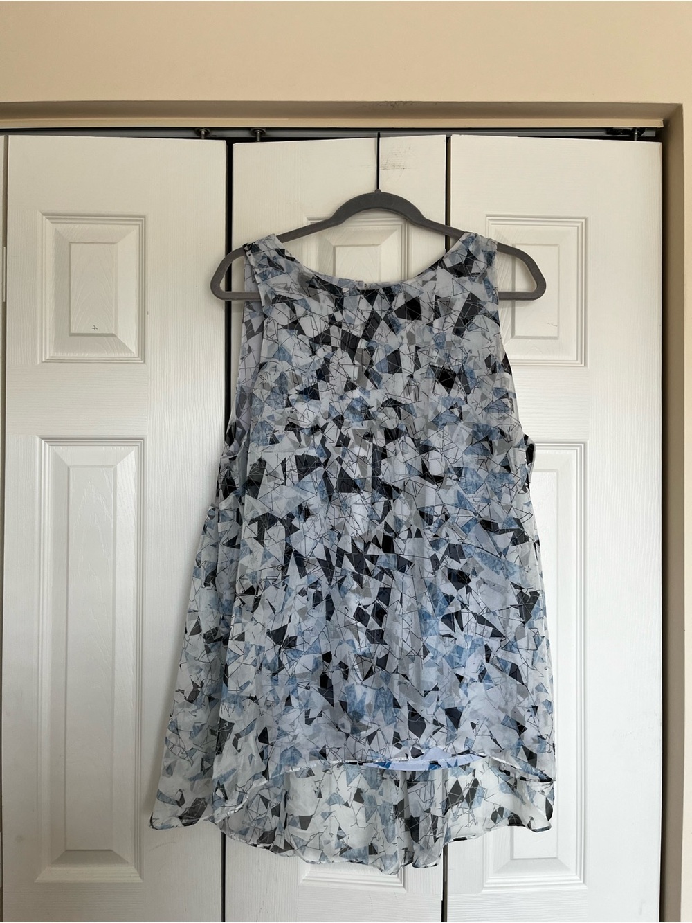 Light Blue Geometric Chiffon Overlay Tank